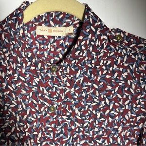 Tory Burch women’s small size 4 long sleeve button down red maroon and blue gold